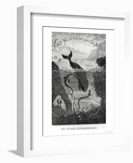 Cover Illustration from "20,000 Leagues under the Sea" by Jules Verne (1828-1905)-?douard Riou-Framed Premium Giclee Print