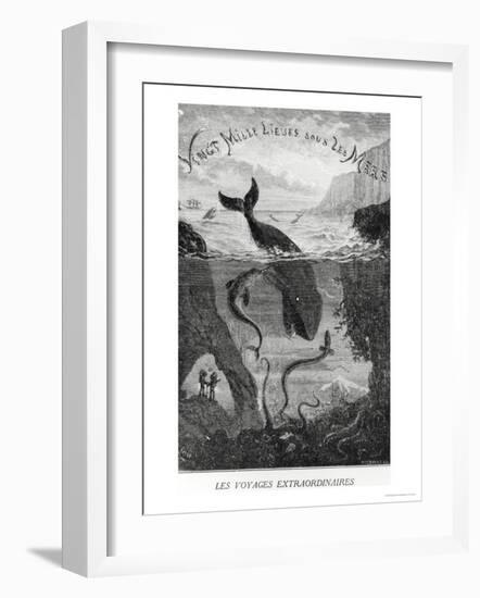 Cover Illustration from "20,000 Leagues under the Sea" by Jules Verne (1828-1905)-?douard Riou-Framed Giclee Print