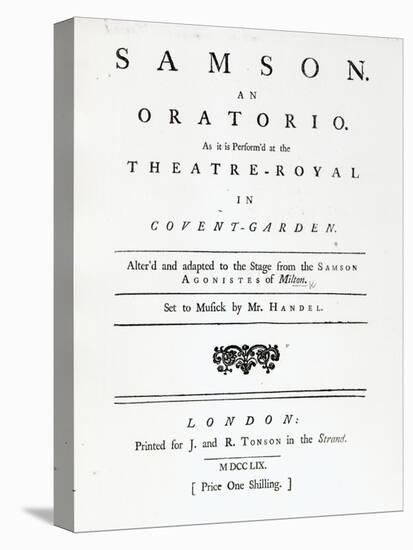 Cover of Sheet Music for Samson, an Oratorio by Handel, published in 1759-null-Stretched Canvas