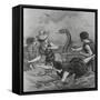 Cover with Beach Goers Aghast due to Sea Reptile-null-Framed Stretched Canvas