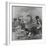 Cover with Beach Goers Aghast due to Sea Reptile-null-Framed Giclee Print