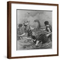 Cover with Beach Goers Aghast due to Sea Reptile-null-Framed Giclee Print