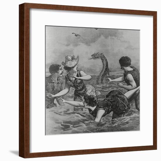Cover with Beach Goers Aghast due to Sea Reptile-null-Framed Giclee Print