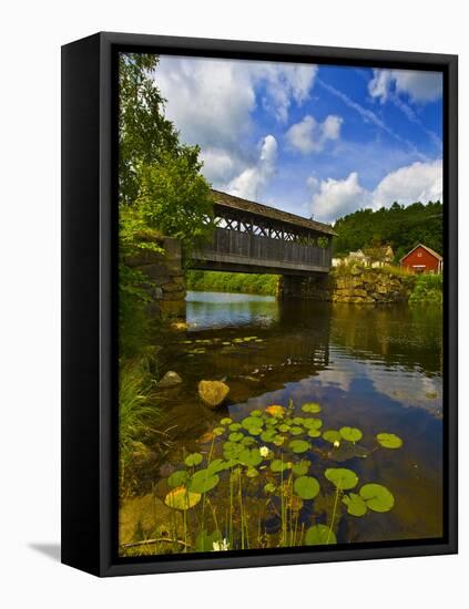 Covered Bridge across a River, Vermont, USA-null-Framed Stretched Canvas