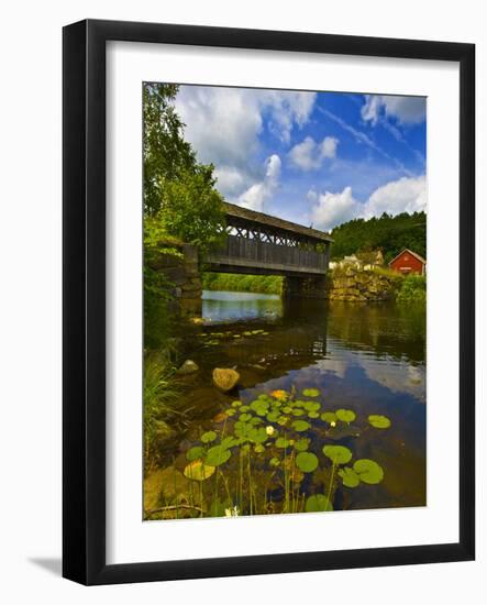 Covered Bridge across a River, Vermont, USA-null-Framed Photographic Print