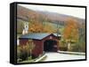 Covered Bridge in Autumn Landscape, Battenkill, Arlington Bridge, West Arlington, Vermont, USA-Scott T^ Smith-Framed Stretched Canvas