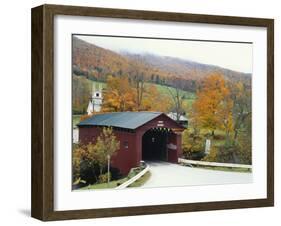 Covered Bridge in Autumn Landscape, Battenkill, Arlington Bridge, West Arlington, Vermont, USA-Scott T^ Smith-Framed Photographic Print