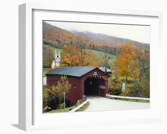 Covered Bridge in Autumn Landscape, Battenkill, Arlington Bridge, West Arlington, Vermont, USA-Scott T^ Smith-Framed Photographic Print