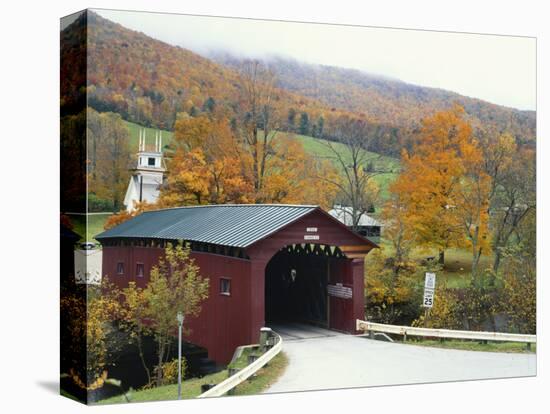 Covered Bridge in Autumn Landscape, Battenkill, Arlington Bridge, West Arlington, Vermont, USA-Scott T^ Smith-Stretched Canvas