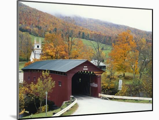 Covered Bridge in Autumn Landscape, Battenkill, Arlington Bridge, West Arlington, Vermont, USA-Scott T^ Smith-Mounted Premium Photographic Print