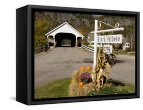 Covered Bridge in downtown Stark, New Hampshire, USA-Jerry & Marcy Monkman-Framed Stretched Canvas