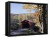 Covered Bridge in Fall-null-Framed Stretched Canvas