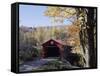 Covered Bridge in Fall-null-Framed Stretched Canvas