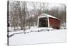 Covered bridge in snow covered forest, Beeson Covered Bridge, Billie Creek Village, Rockville, P...-Panoramic Images-Stretched Canvas