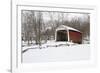 Covered bridge in snow covered forest, Beeson Covered Bridge, Billie Creek Village, Rockville, P...-Panoramic Images-Framed Photographic Print