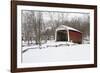 Covered bridge in snow covered forest, Beeson Covered Bridge, Billie Creek Village, Rockville, P...-Panoramic Images-Framed Photographic Print