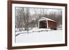 Covered bridge in snow covered forest, Beeson Covered Bridge, Billie Creek Village, Rockville, P...-Panoramic Images-Framed Photographic Print