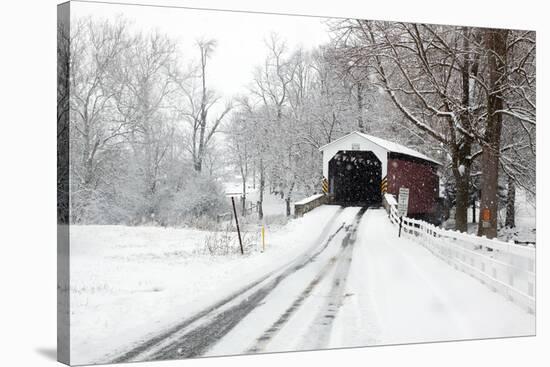 Covered Bridge in Snow-Delmas Lehman-Stretched Canvas