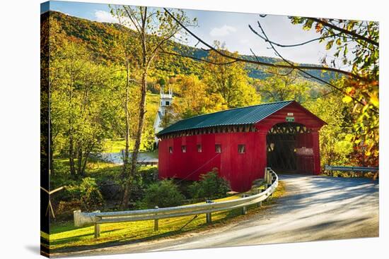Covered Bridge In The Green Mountains, Vermont-George Oze-Stretched Canvas