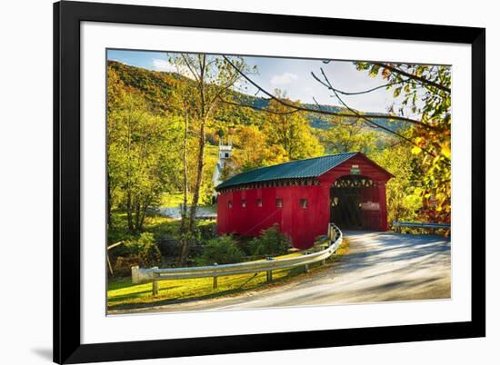 Covered Bridge In The Green Mountains, Vermont-George Oze-Framed Photographic Print