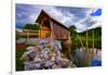 Covered bridge on river, Vermont, USA-null-Framed Photographic Print