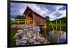 Covered bridge on river, Vermont, USA-null-Framed Photographic Print