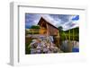 Covered bridge on river, Vermont, USA-null-Framed Photographic Print