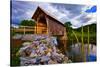 Covered bridge on river, Vermont, USA-null-Stretched Canvas