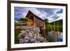 Covered bridge on river, Vermont, USA-null-Framed Photographic Print