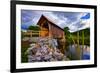 Covered bridge on river, Vermont, USA-null-Framed Photographic Print