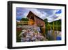 Covered bridge on river, Vermont, USA-null-Framed Photographic Print