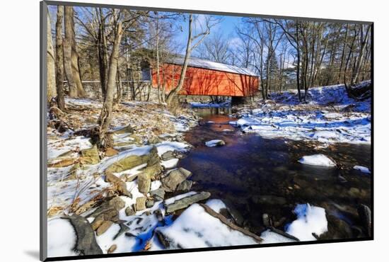 Covered Bridge Over the Cabin Run Creek During Winter, Pennsylavania-George Oze-Mounted Photographic Print