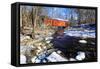 Covered Bridge Over the Cabin Run Creek During Winter, Pennsylavania-George Oze-Framed Stretched Canvas