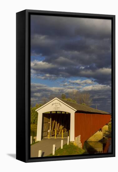Covered Bridge over the East Fork of the White River, Medora, Indiana-Chuck Haney-Framed Stretched Canvas