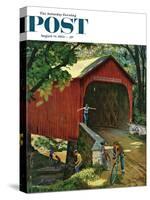"Covered Bridge" Saturday Evening Post Cover, August 14, 1954-John Falter-Stretched Canvas