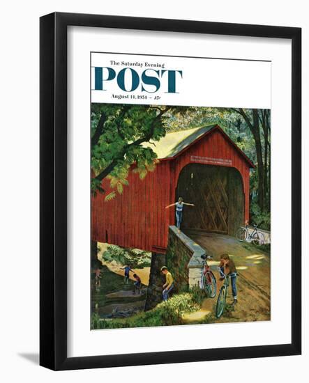 "Covered Bridge" Saturday Evening Post Cover, August 14, 1954-John Falter-Framed Giclee Print