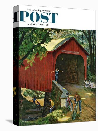 "Covered Bridge" Saturday Evening Post Cover, August 14, 1954-John Falter-Stretched Canvas