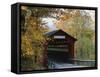 Covered Bridge with Fall Foliage, Battenkill, Chisleville Bridge, Vermont, USA-Scott T^ Smith-Framed Stretched Canvas