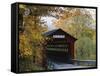 Covered Bridge with Fall Foliage, Battenkill, Chisleville Bridge, Vermont, USA-Scott T^ Smith-Framed Stretched Canvas