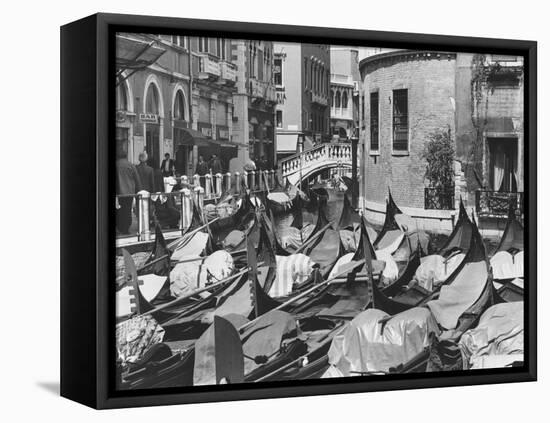 Covered Gondolas are Parked on the Canal-null-Framed Stretched Canvas