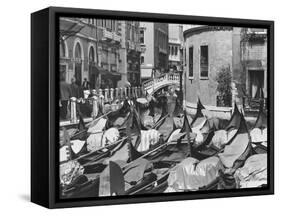 Covered Gondolas are Parked on the Canal-null-Framed Stretched Canvas