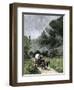 Covered Wagon Coming Through Cumberland Gap on the Wilderness Road on a Misty Morning-null-Framed Giclee Print