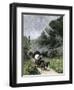 Covered Wagon Coming Through Cumberland Gap on the Wilderness Road on a Misty Morning-null-Framed Giclee Print