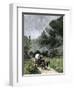 Covered Wagon Coming Through Cumberland Gap on the Wilderness Road on a Misty Morning-null-Framed Giclee Print