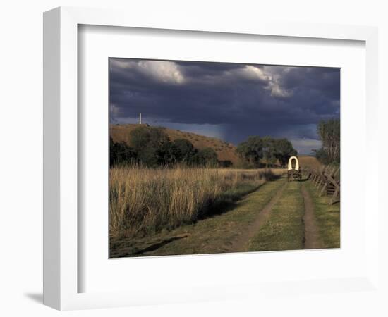 Covered Wagon on Oregon Trail, Lewis and Clark Trail, Whitman Mission, Walla Walla, Washington, USA-Connie Ricca-Framed Photographic Print