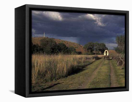 Covered Wagon on Oregon Trail, Lewis and Clark Trail, Whitman Mission, Walla Walla, Washington, USA-Connie Ricca-Framed Stretched Canvas