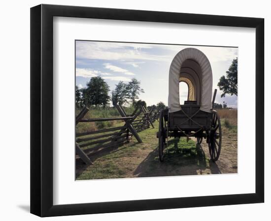 Covered Wagon on Oregon Trail, Lewis and Clark Trail, Whitman Mission, Walla Walla, Washington, USA-Connie Ricca-Framed Photographic Print