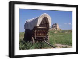 Covered Wagon on the Prairie Crossing of Oregon Trail and Mormon Trail Near Scotts Bluff, Nebraska-null-Framed Photographic Print