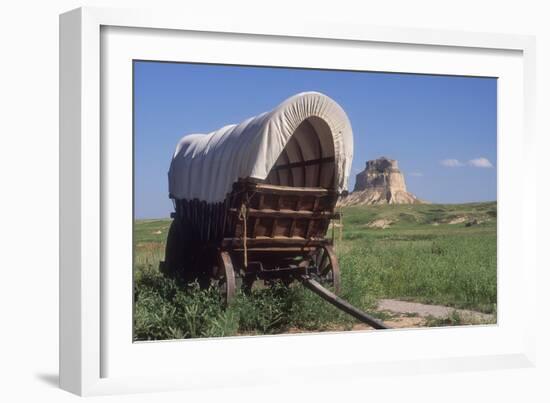 Covered Wagon on the Prairie Crossing of Oregon Trail and Mormon Trail Near Scotts Bluff, Nebraska-null-Framed Photographic Print