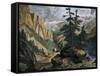 Covered Wagons Crossing the Rocky Mountains of Colorado-null-Framed Stretched Canvas